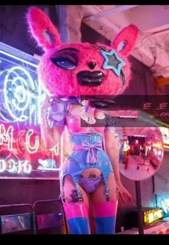 Костюм Bar GOGO, головной убор с милой розовой пудрой и кроликом, костюм для выступлений ди-джеев