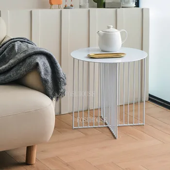 Современный минималистичный диван из кованого железа, приставной столик для маленькой квартиры, балкон, журнальный столик, Уголки для гостиной, Круглые столы