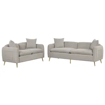 Комплекты диванов с бархатной обивкой из 2 предметов \ Loveseat и 3-местный диван-гарнитур с 2 подушками и золотыми металлическими ножками