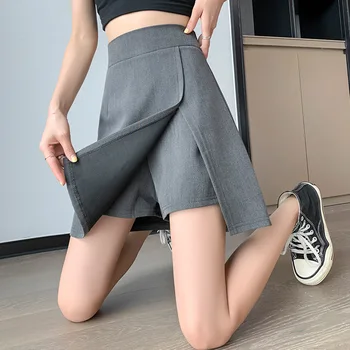 Черный хип Wrap Half юбка женская а-линия, высокая талия, новая короткая юбка летние 2023 женские нерегулярные Сплит половина юбка