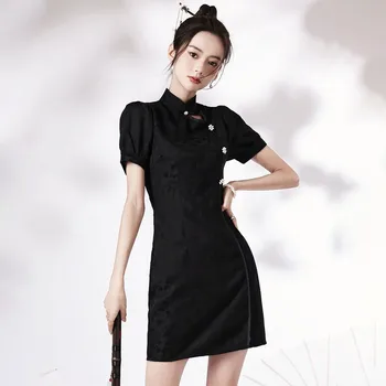 2023 Летнее Женское Мини-Ципао Сексуальное Тонкое платье для китаянок Повседневные платья Vestidos Винтажное женское Сценическое шоу Cheongsam Qi Pao