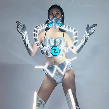 Светодиодный световой костюм Певица Вечеринка будущее шоу Сценический костюм Технология Sense Светодиодный наряд карнавал женщины светодиодный робот танцевальная ткань