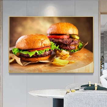 Домашний декор, современные плакаты и принты, гостиная, еда для гамбургеров, картины на холсте, настенное искусство, Украшение кухни ресторана, Картина