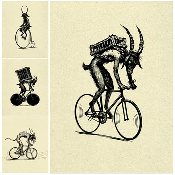 Черный Козел На Велосипедах Винтажная Настенная Художественная Картина На Холсте The Riding Journey Of The Demon Goat Художественный Плакат И Принт Для Домашнего Декора