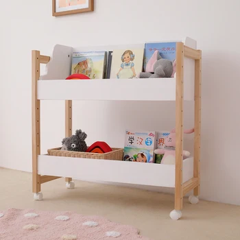 Скандинавская мебель из массива дерева, Стеллаж для хранения детских игрушек, Книжная полка для гостиной на колесиках, полка для размещения домашних закусок