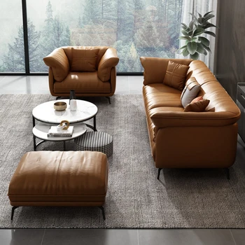 Современный светлый роскошный Кожаный диван Huxing высокого размера в Итальянском стиле, Комплект Мебели Для Гостиной, Мягкий Секционный Диван