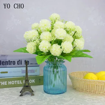YO CHO Искусственные Цветы 9 головок белой гортензии тканевый букет высокого качества flores artificiales для Домашнего Свадебного Украшения