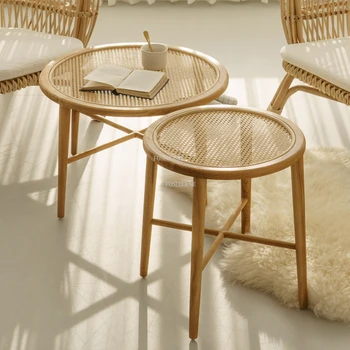 Журнальные столики из японского ротанга из массива дерева, Минималистичная бытовая мебель, стол для кафе для отдыха, Креативный диван для гостиной, приставной столик