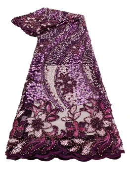 Новейшее роскошное кружево из бисера 5y, высококачественная кружевная ткань с блестками для жениха в африканском стиле, кружевное платье ручной работы, ткань для свадьбы для новобрачных