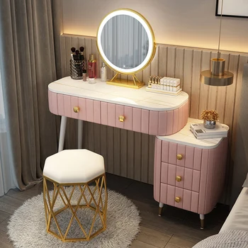 Зеркало для хранения Туалетный столик для макияжа Современная угловая спальня Роскошная гостиная для макияжа Мобильная мебель в скандинавском стиле