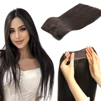 Леска для наращивания человеческих волос, светлые прямые волосы Remy, рыболовная проволока с 4 зажимами, Невидимая проволока для наращивания волос