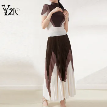 Y2K одежда модный шикарный тонкий эластичный комплект из двух предметов для женщин, праздничные повседневные элегантные летние топы, блузки, плиссированные юбки, комплект