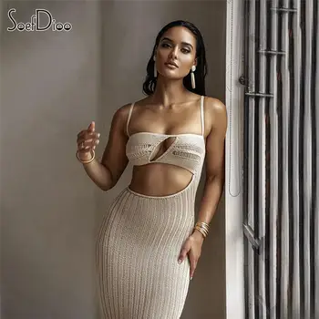 Soefdioo, вязаное платье в рубчик, сексуальное, с открытой спиной, завернутое в грудь, облегающее платье-комбинация для бедер, летняя мода 2023 года для женской одежды