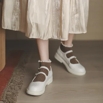 Обувь Mary Jane 2023 года; Модная Новая Женская обувь; Повседневные Лоферы Роскошного дизайна С круглым носком На массивном каблуке; Осенняя Женская обувь в стиле ретро