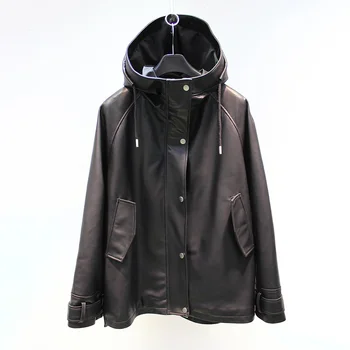 Женская куртка из натуральной Овчины, модный тренч Оверсайз из натуральной кожи с высоким воротником, Мотоциклетное пальто TF5471