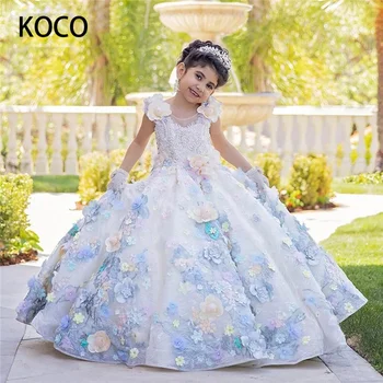 JONANY Великолепное идиллическое платье с цветочным узором для девочек, тюлевое платье с 3D цветами без спинки, платье принцессы для дня рождения, для первого причастия, Roupas de florista