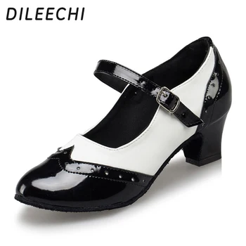Туфли для латиноамериканских танцев DILEECHI, черно-белые, женские, для взрослых, из искусственной кожи, мягкая подошва, каблук 45 мм