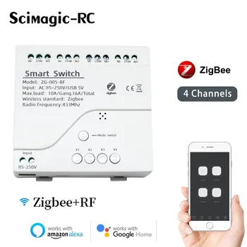 Tuya Zigbee Wireless Smart Switch 1/2 / 4CH Контроллер RF и APP Пульт дистанционного управления Голосовое управление Работает с Alexa Google Home