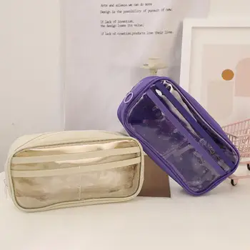 Полезная канцелярская сумка на молнии С компактной тонкой строчкой Прозрачная сумка для хранения канцелярских принадлежностей