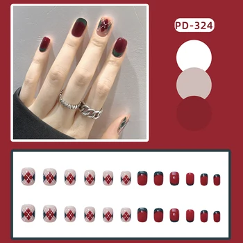 Новые 24шт Глянцевые Красно-Зеленые Накладные Ногти в Стиле Колледжа Носимые Накладные Ногти для Женщин Салон Пальцев Ног DIY Press-on Nails SANA889