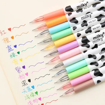 12-цветная гелевая ручка с изображением коровы из корейского мультфильма, цветная авторучка 0,38 мм