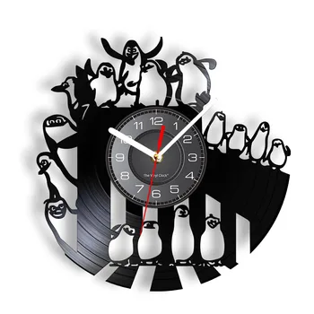 Декоративные настенные часы с пингвинами Южного полюса, милые животные, настенные часы с виниловой пластинкой со светодиодной подсветкой, Ретро подвесной декор для детской спальни