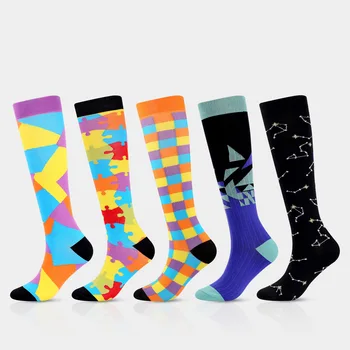 Компрессионные носки Унисекс, разноцветный пазл с треугольными звездами, геометрический Тетрис, Мужчины, женщины, декомпрессия при варикозном расширении вен