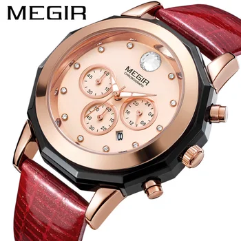 Наручные часы MEGIR Women Lover От топового люксового бренда, женские часы с хронографом, Элегантные Классические кварцевые часы, горный хрусталь 2042
