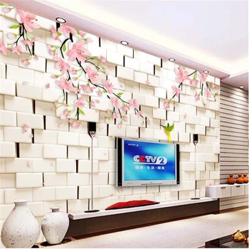 beibehang 3d фотообои на заказ, фрески, наклейки на стены, цветок сливы, птица, обои для телевизора, 3D обои для детской комнаты, обои для детской комнаты