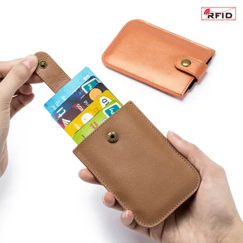 Мужская тонкая сумка для кредитных карт из натуральной кожи, блокирующая RFID, маленькие кошельки для денег с футляром для банковских карт, модные мини-кошельки для мужчин