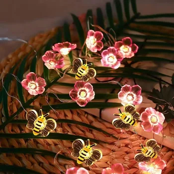 Подвесная световая гирлянда в виде цветка Сакуры, 20/30 светодиодных ламп, гирлянды в виде розовой вишни, Рождественский декор для праздничной вечеринки, Светодиодная подсветка