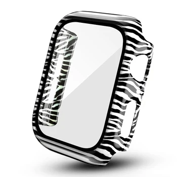 Новый Дизайн Чехол для ПК с Рисунком Зебры + Стеклянная Пленка для Apple Watch Case Series 6 SE 5 4 3 Защитная Пленка для Экрана 40 мм 44 мм 38 мм 42 мм Бампер
