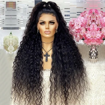 Длинный Кудрявый парик со свободной частью и большим кружевом спереди длиной 26 дюймов для чернокожих женщин с волосами младенца, термостойкий к нагреванию